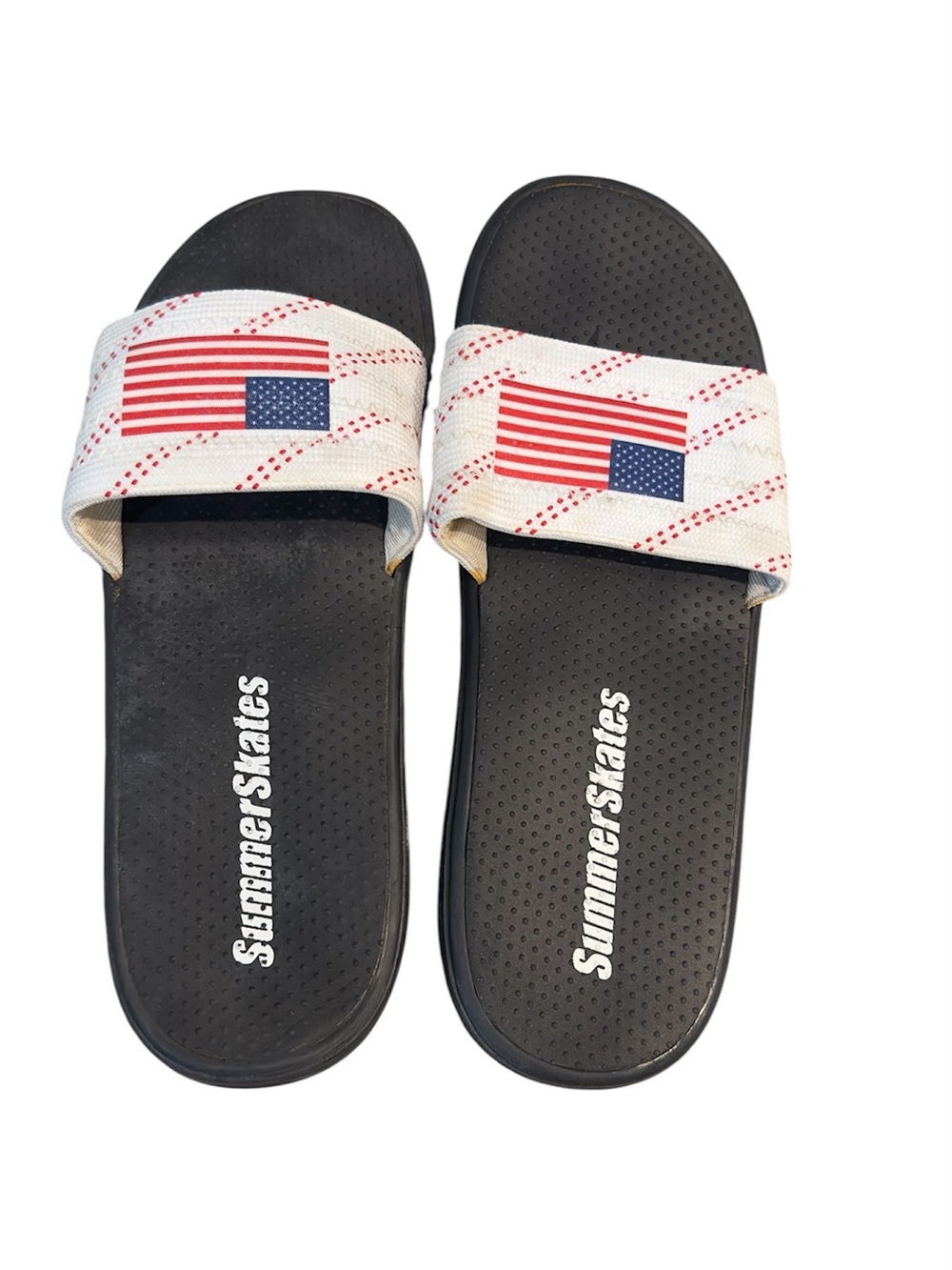 Men's Black Slide Sandals with White Flag Strap